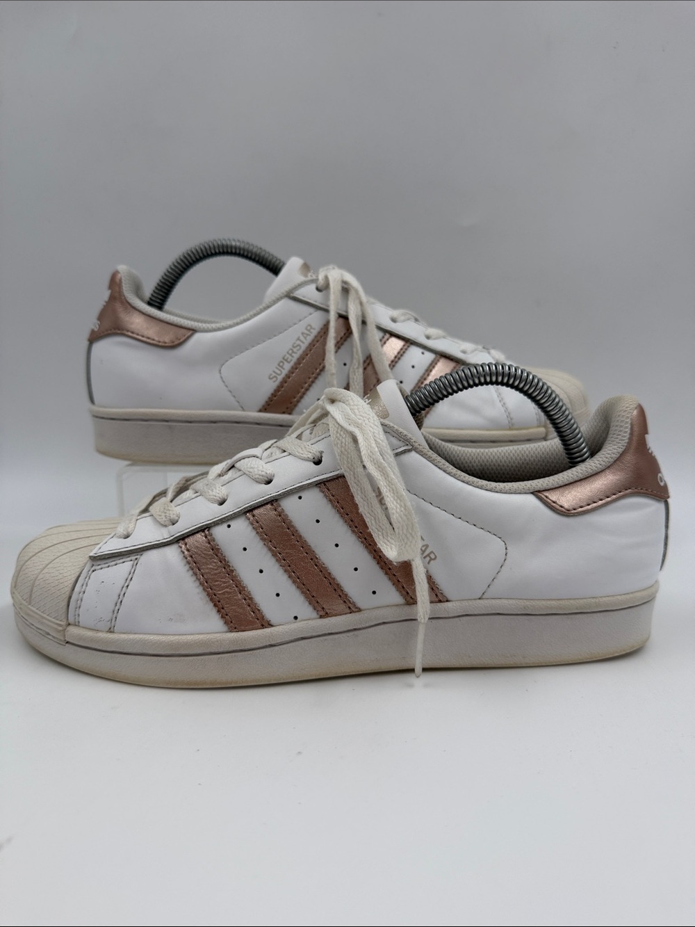 adidas Superstar White Rose Gold Leather Sneaker Shell Toe #BA8169 Womens Size 8